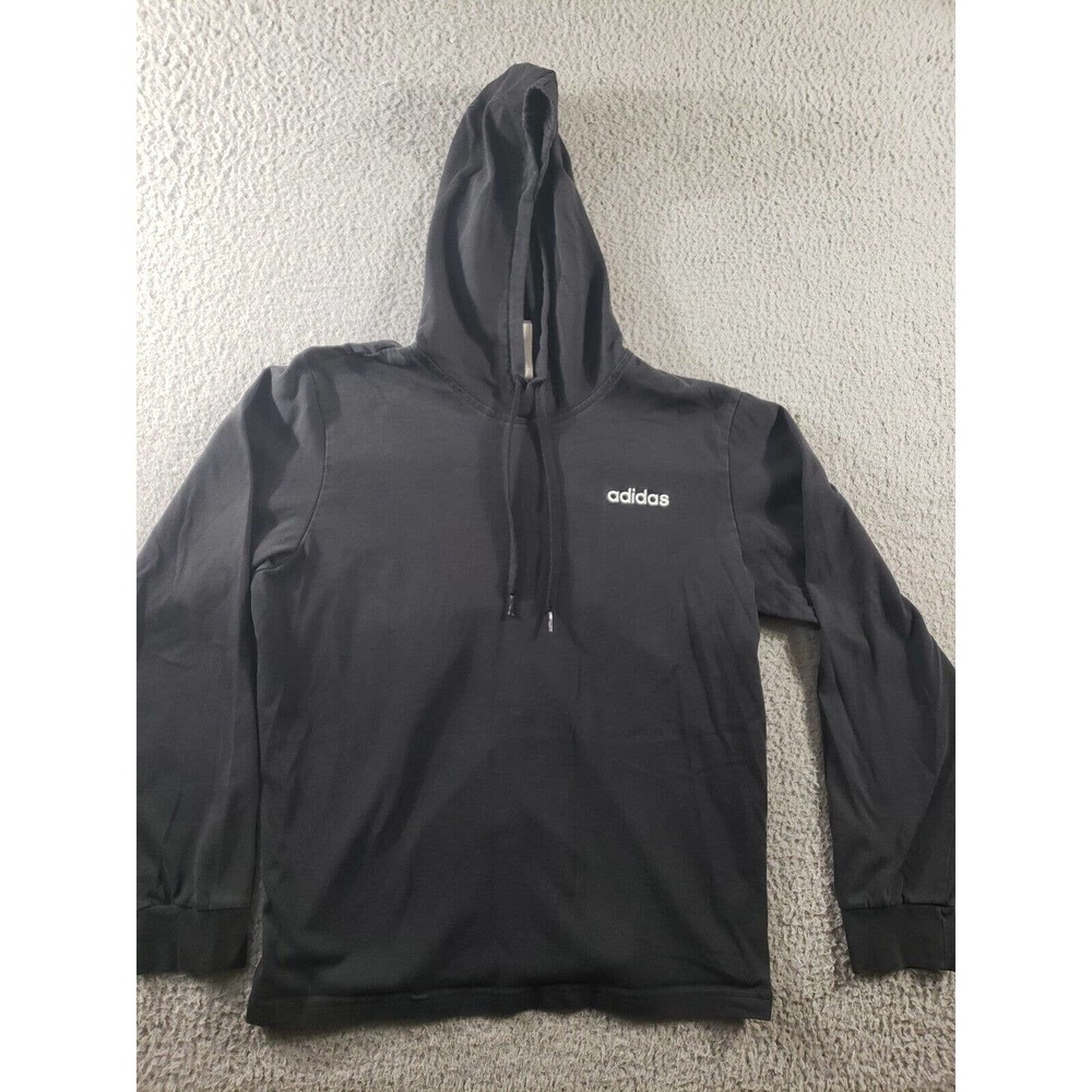 Adidas Hoodie Men's Medium Long Sleeve Hooded Shirt Black Stretch Cotton Soft